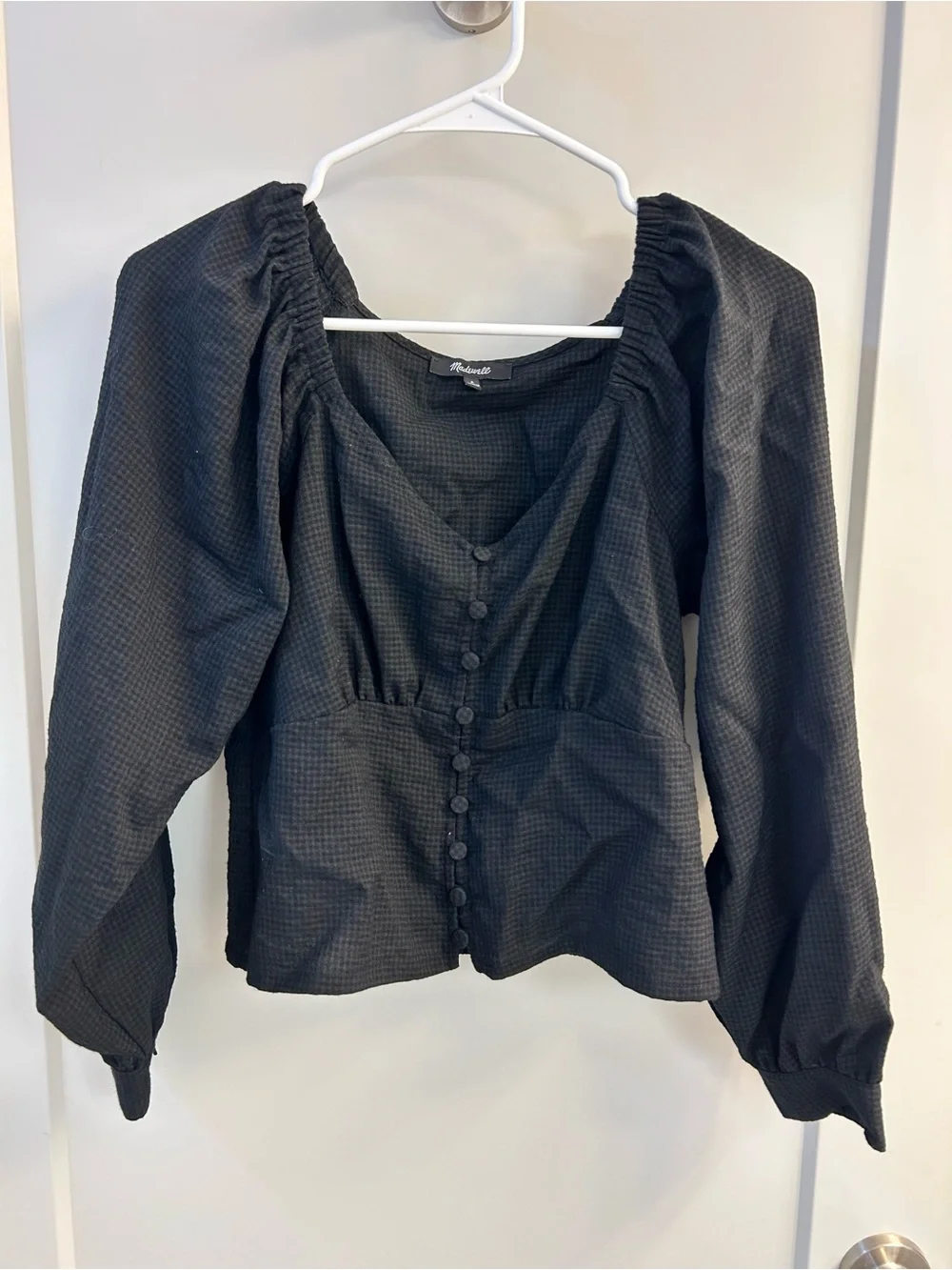 Madewell Black Puff-Sleeve Button-Front Blouse